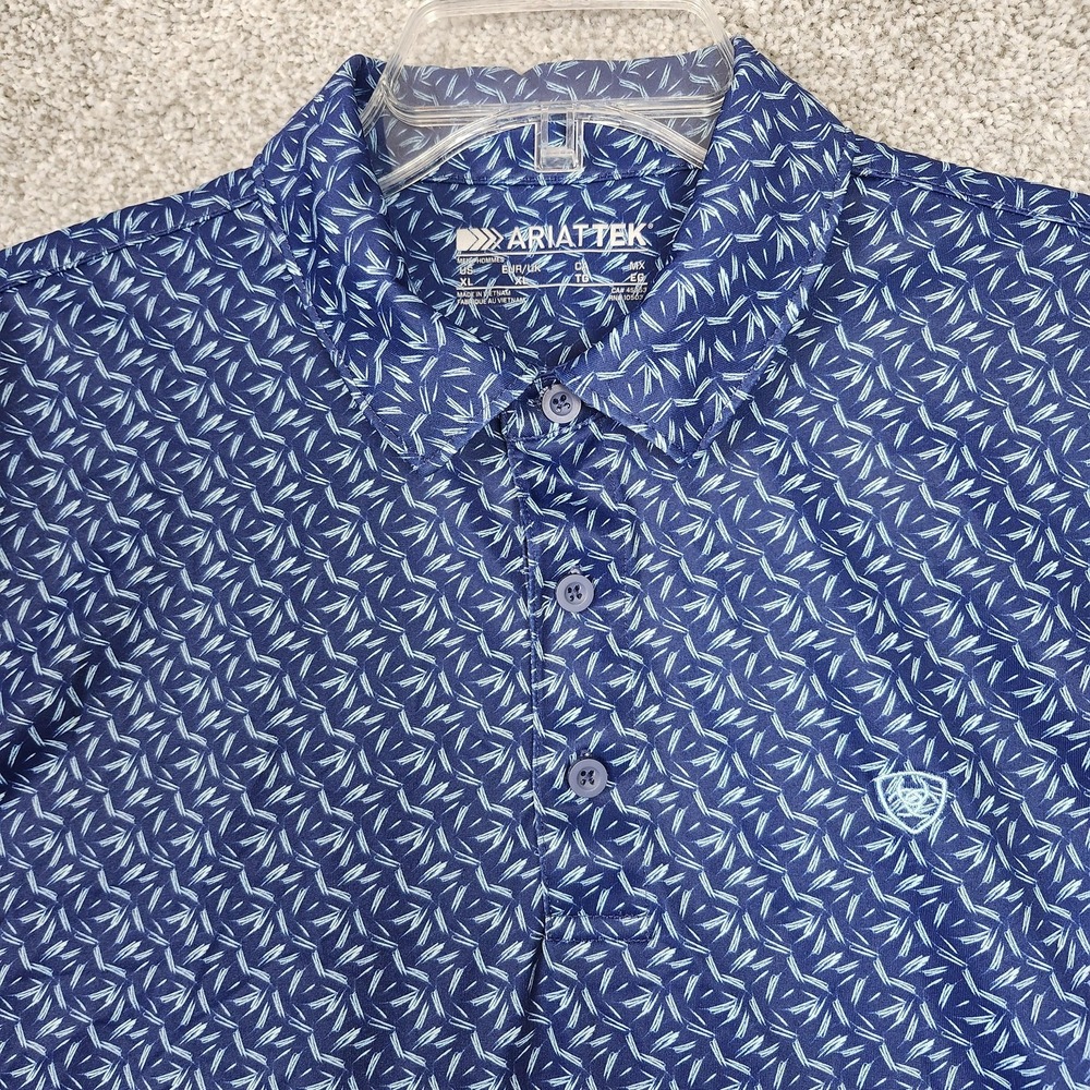 Ariat Polo Shirt Mens XL Blue All Over Print AriatTEK Performance Golf